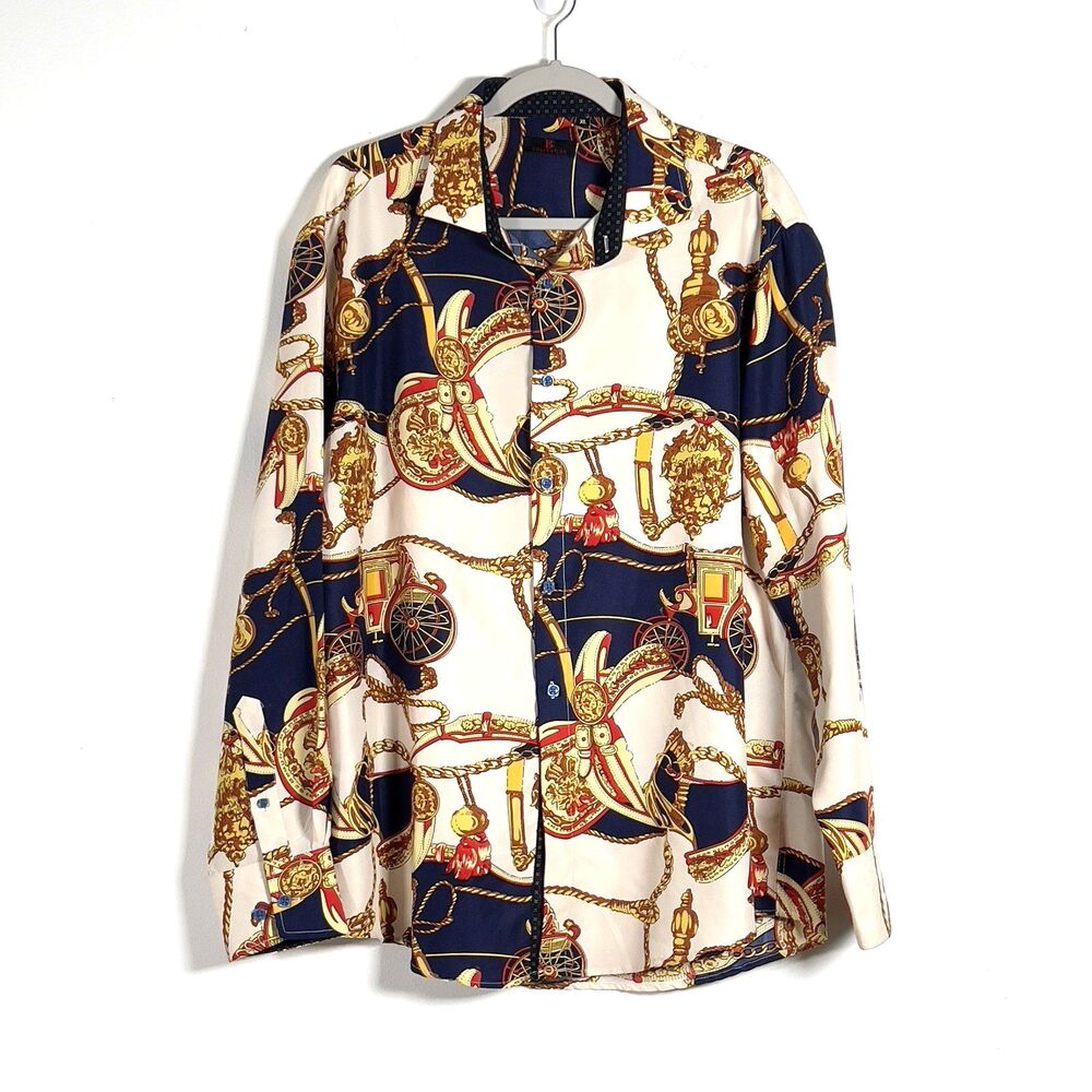 BC Collection Long Sleeve Shirt Mens Sz XL Multicolor Equestrian Print